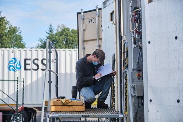 A worker at the ESS facility in Wilsonville, Ore.