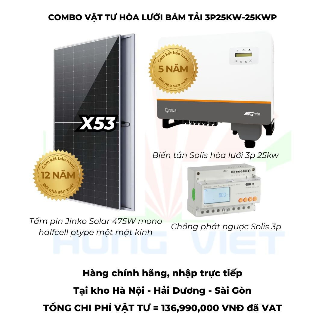 Combo vật tư hoà lưới bám tải 3 pha 25 KW