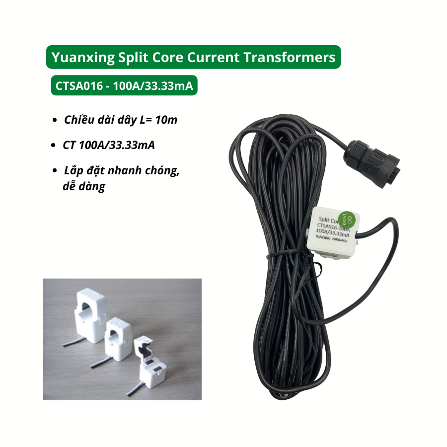 Thiết bị chống phát ngược lên lưới 1 Pha CT 100/33.33mA - Zero Export 1 pha dành cho Inverter Solis công suất 3-5-8kw 1 pha - Bộ CT 100/33.33mA. - Có thể đo Dòng Điện lên tới 100A mà vẫn đảm bảo độ chính xác cao. - Chiều dài dây CT lên đến 10 mét. - Tương thích với nhiều hãng inverter - Dễ dàng lắp đặt, thao tác