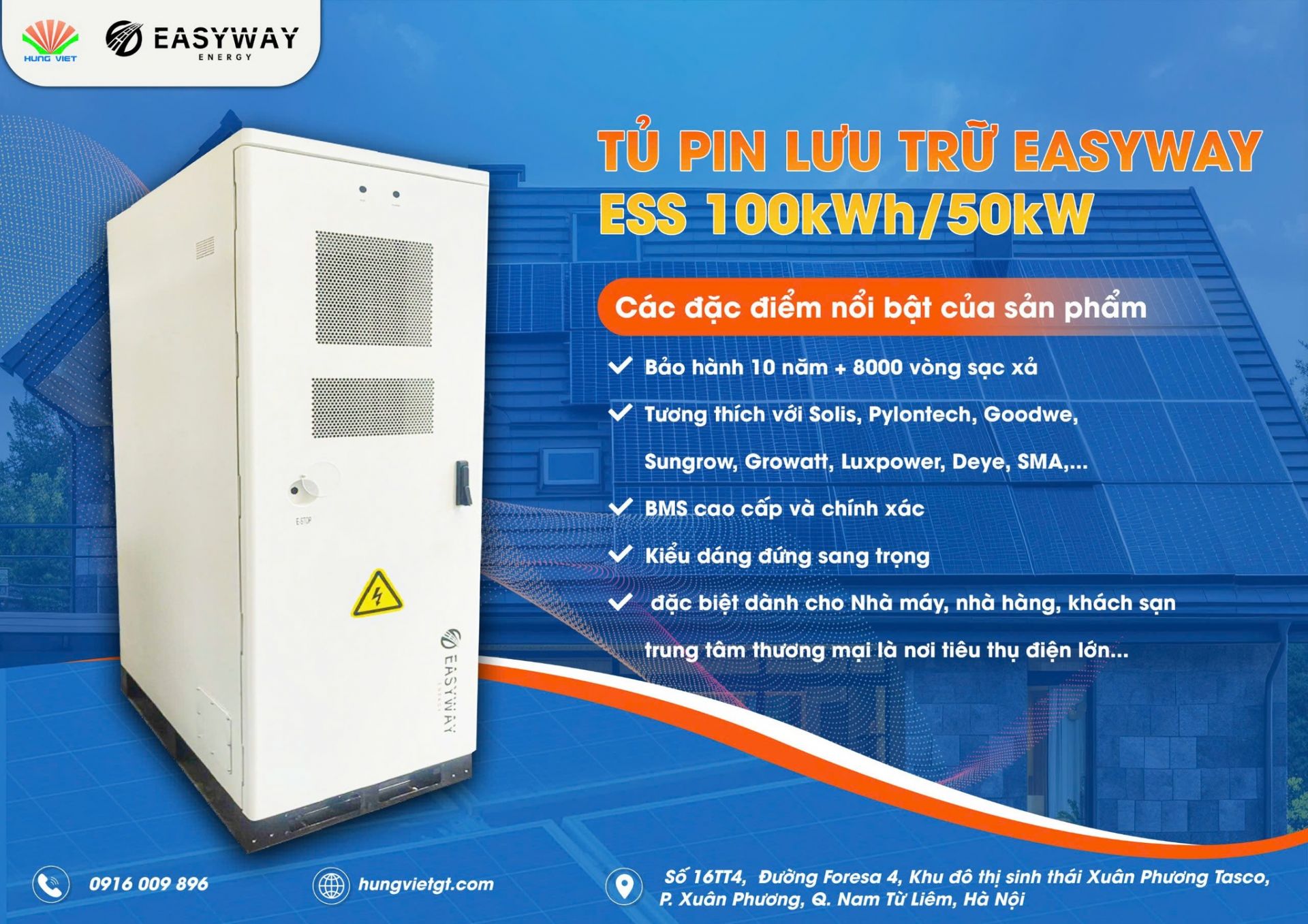 Pin Lithium 100kWh - Pin lưu trữ Easyway ESS 100kWh/50kW module 51.2V/280Ah