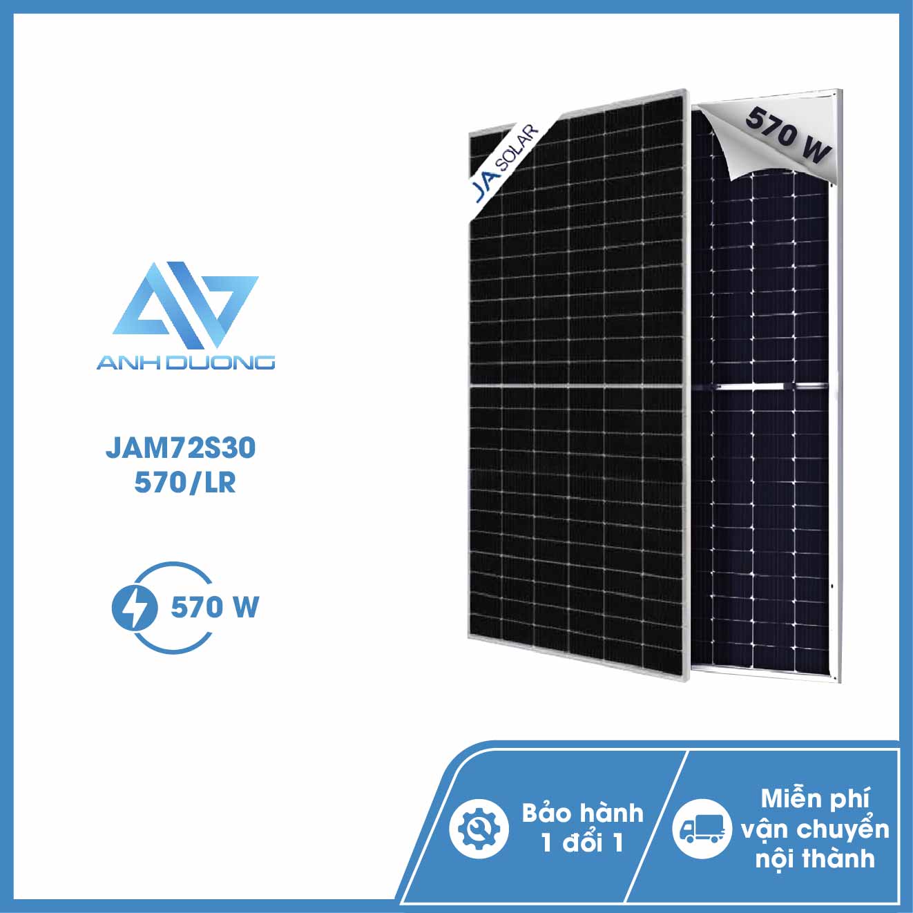 Tấm pin JA Solar 570Wp - JAM72S30 570/LR - Tấm pin năng lượng mặt trời