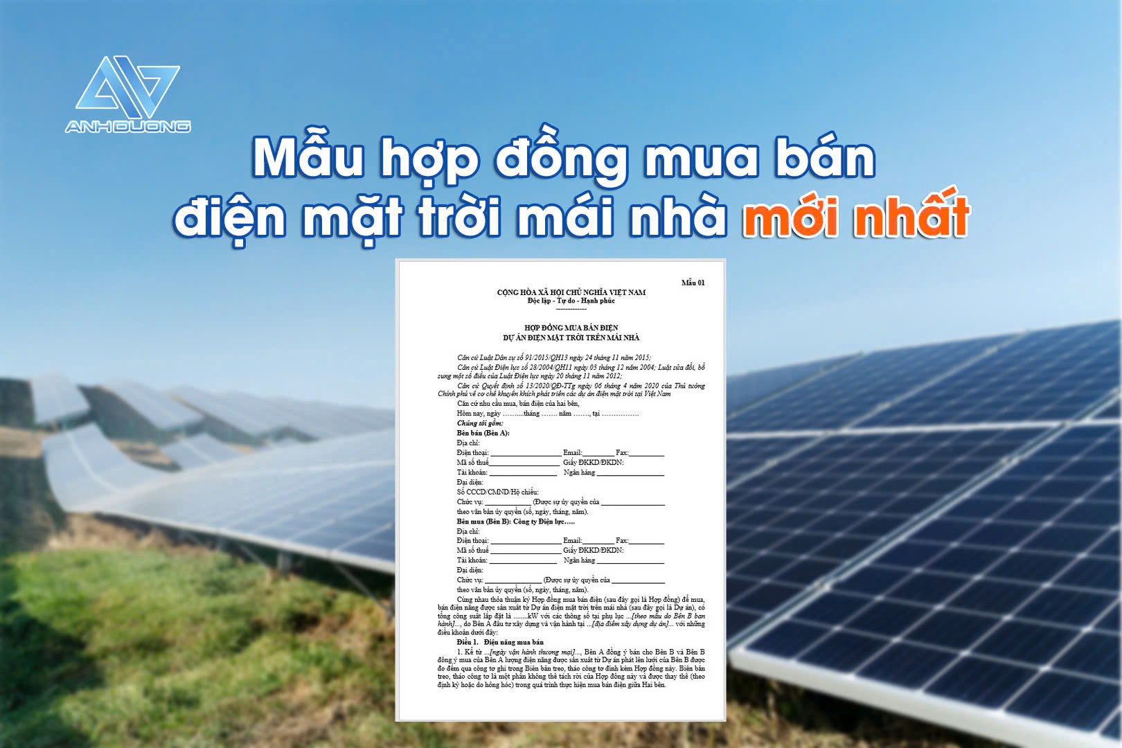 Mẫu hợp đồng mua bán điện mặt trời mái nhà tự sản xuất